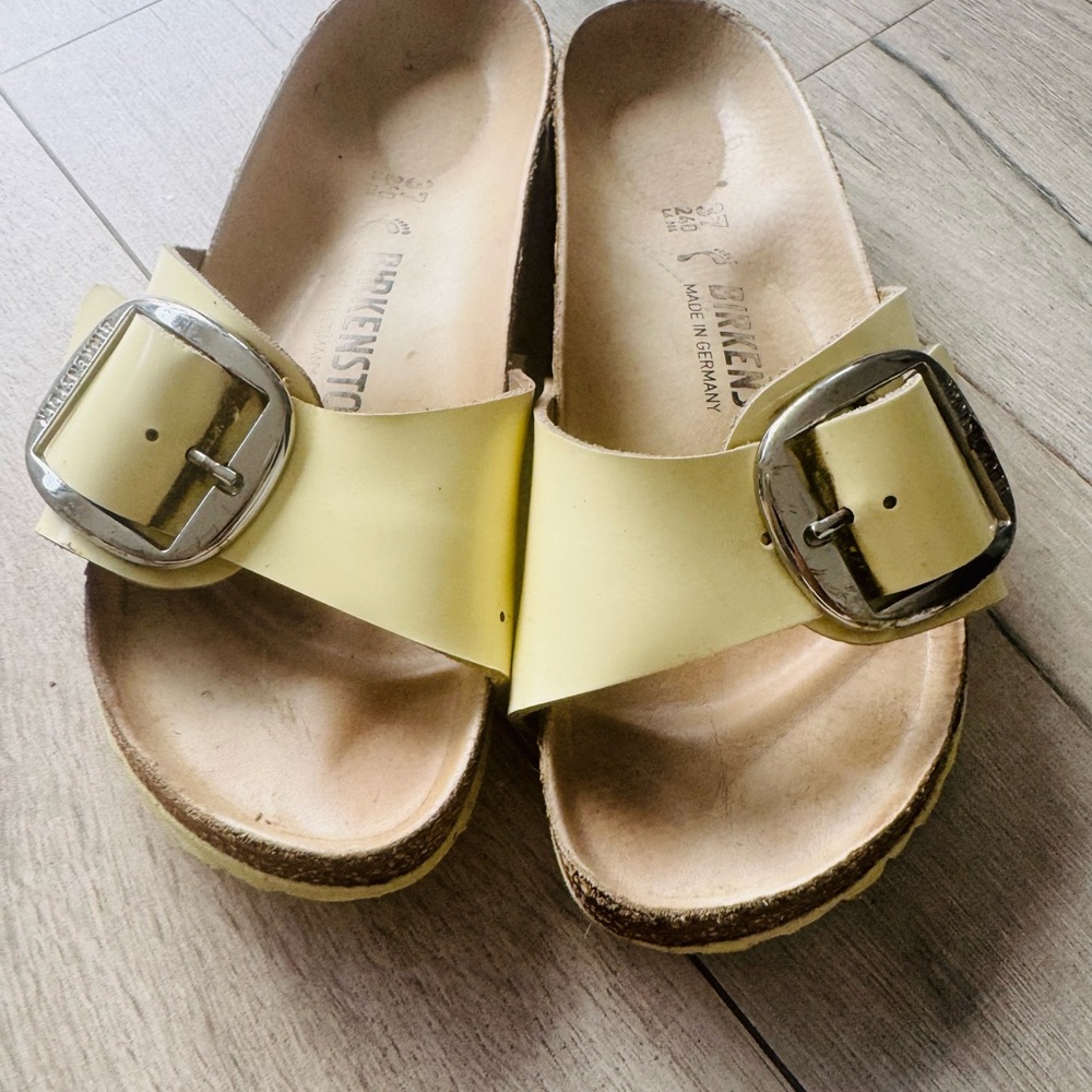 Birkenstock Yellow Sandals with Silver Buckles